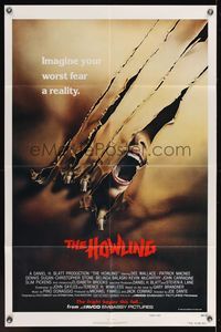 8m352 HOWLING teaser 1sh '81 Joe Dante, cool image of screaming female attacked by werewolf!