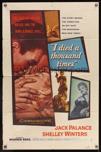 8m355 I DIED A THOUSAND TIMES 1sh '55 artwork of Jack Palance & sexy Shelley Winters!