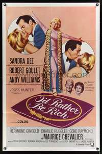 8m364 I'D RATHER BE RICH 1sh '64 sexy Sandra Dee between Robert Goulet & Andy Williams!