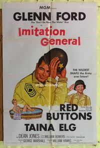 8m367 IMITATION GENERAL 1sh '58 art of soldiers Glenn Ford & Red Buttons + sexy Taina Elg!