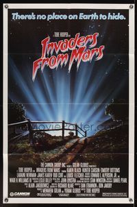 8m377 INVADERS FROM MARS 1sh '86 Tobe Hooper, art by Rider, there's no place on Earth to hide!