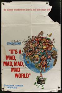 8m390 IT'S A MAD, MAD, MAD, MAD WORLD style A 1sh '64 great art of entire cast on Earth by Davis!