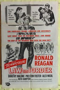8m455 LAW & ORDER military 1sh R60s art of cowboy Ronald Reagan, Dorothy Malone!