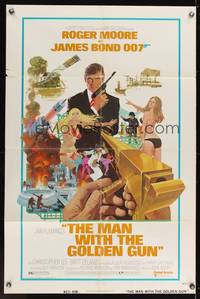 8m497 MAN WITH THE GOLDEN GUN west hemi 1sh '74 art of Roger Moore as James Bond by Robert McGinnis