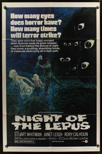 8m563 NIGHT OF THE LEPUS 1sh '72 cool monster art, how many eyes does horror have!