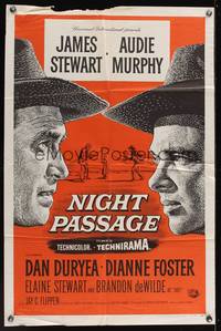 8m566 NIGHT PASSAGE 1sh '57 no one could stop the showdown between Jimmy Stewart & Audie Murphy!