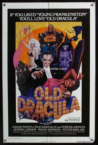 8m599 OLD DRACULA 1sh '75 Vampira, David Niven as the Count, Clive Donner, wacky horror art!