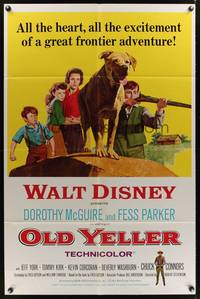 8m600 OLD YELLER 1sh R65 Dorothy McGuire, Fess Parker, great art of Walt Disney's classic canine!