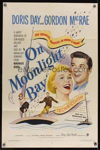 8m608 ON MOONLIGHT BAY 1sh '51 great image of singing Doris Day & Gordon MacRae on sailboat!