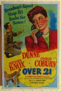 8m620 OVER 21 style A 1sh '45 Irene Dunne, Charles Coburn, Broadway's gayest stage hit!