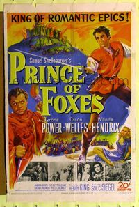 8m659 PRINCE OF FOXES 1sh '49 Orson Welles, Tyrone Power w/sword protects pretty Wanda Hendrix!