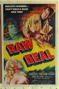 8m670 RAW DEAL 1sh '48 Anthony Mann, art of Dennis O'Keefe with gun & sexy bad girl Claire Trevor!