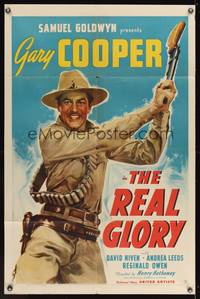 8m671 REAL GLORY 1sh '39 cool art of Gary Cooper swinging his rifle like a club!