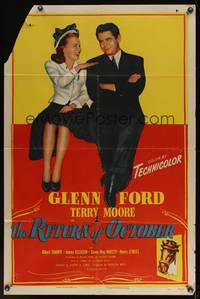 8m676 RETURN OF OCTOBER 1sh R55 art of Glenn Ford with Terry Moore!