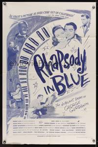 8m679 RHAPSODY IN BLUE 1sh R56 Robert Alda as George Gershwin, Al Jolson pictured!