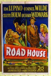 8m683 ROAD HOUSE 1sh '48 close up Ida Lupino & Cornel Wilde, film noir, cool art!