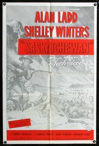 8m695 SASKATCHEWAN military 1sh R50s great artwork of Mountie Alan Ladd & sexy Shelley Winters!