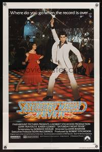 8m696 SATURDAY NIGHT FEVER R rated 1sh '77 best image of disco dancer John Travolta & Gorney!