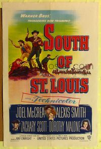 8m750 SOUTH OF ST. LOUIS 1sh '49 Joel McCrea & Alexis Smith in Missouri, cool western art!