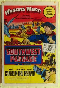 8m752 SOUTHWEST PASSAGE 1sh '54 cool image of Rod Cameron with whip, battle w/Native Americans!