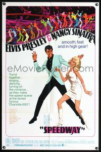 8m754 SPEEDWAY 1sh '68 art of Elvis Presley dancing with sexy Nancy Sinatra in boots!