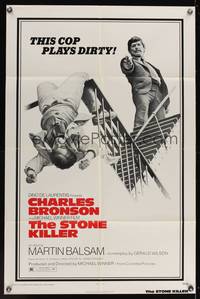 8m763 STONE KILLER 1sh '73 Charles Bronson is a cop who plays dirty shooting guy on fire escape!