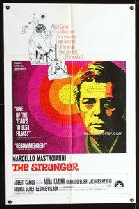 8m770 STRANGER 1sh '68 Luchino Visconti's Lo Straniero, art of Marcello Mastroianni!