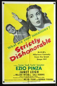 8m775 STRICTLY DISHONORABLE 1sh '51 what are Ezio Pinza's intentions towards Janet Leigh?