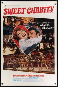 8m787 SWEET CHARITY 1sh '69 Bob Fosse musical starring Shirley MacLaine, it's all about love!