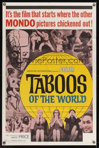 8m798 TABOOS OF THE WORLD 1sh '63 I Tabu, AIP, Vincent Price, wild image of shocked audience!