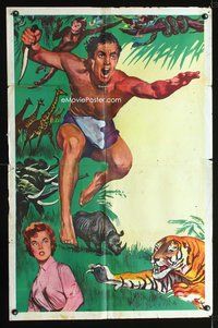 8m802 TARZAN STOCK POSTER 1sh '60s cool artwork of generic Tarzan in loincloth w/dressed Jane!
