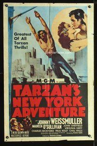 8m803 TARZAN'S NEW YORK ADVENTURE 1sh R48 Johnny Weissmuller, Maureen O'Sullivan!