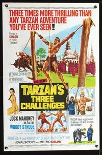 8m804 TARZAN'S THREE CHALLENGES 1sh '63 Edgar Rice Burroughs, artwork of bound Jock Mahoney!