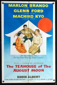 8m806 TEAHOUSE OF THE AUGUST MOON 1sh '56 art of Asian Marlon Brando, Glenn Ford & Machiko Kyo!