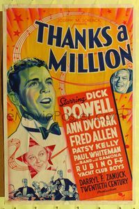 8m813 THANKS A MILLION style B 1sh '35 art of singer Dick Powell, Ann Dvorak & Patsy Kelly!