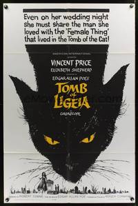 8m859 TOMB OF LIGEIA 1sh '65 Vincent Price, Roger Corman, Edgar Allan Poe, cool cat artwork!