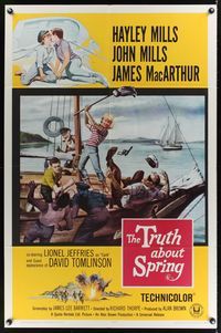 8m887 TRUTH ABOUT SPRING 1sh '65 Richard Thorpe directed, Hayley Mills w/father John Mills!