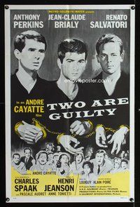 8m894 TWO ARE GUILTY 1sh '64 Le Glaive et la balance, Anthony Perkins, Jean-Claude Brialy