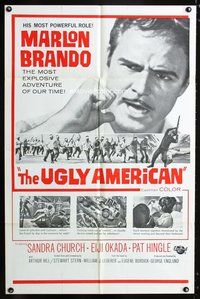 8m904 UGLY AMERICAN military 1sh '63 close-up headshot of Marlon Brando!