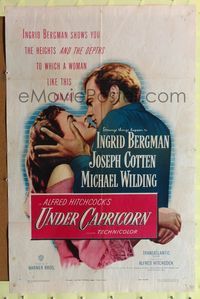 8m908 UNDER CAPRICORN 1sh '49 romantic image of Ingrid Bergman & Joseph Cotten, Alfred Hitchcock!