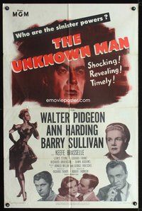 8m911 UNKNOWN MAN 1sh '51 Walter Pigeon, sexy Ann Harding, who are the sinister powers?