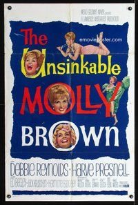 8m912 UNSINKABLE MOLLY BROWN 1sh '64 great images of pretty Debbie Reynolds, Titanic!
