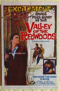 8m917 VALLEY OF THE REDWOODS 1sh '60 Ed Nelson standing with a gun & running w/sexy Lynn Bernay!
