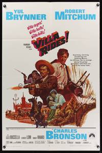8m923 VILLA RIDES 1sh '68 art of Yul Brynner as Pancho & Robert Mitchum, Sam Peckinpah!