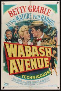 8m929 WABASH AVENUE 1sh '50 artwork of Betty Grable & Victor Mature smiling at each other!