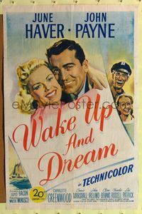 8m932 WAKE UP & DREAM 1sh '46 great close up smiling art portraits of June Haver & John Payne!