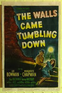 8m937 WALLS CAME TUMBLING DOWN 1sh '46 Lee Bowman, Lothar Mendes, cool crime artwork!