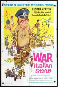 8m940 WAR ITALIAN STYLE 1sh '66 Due Marines e un Generale, great WWII cartoon art of Buster Keaton
