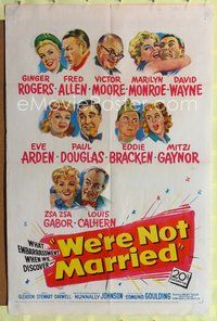 8m945 WE'RE NOT MARRIED 1sh '52 artwork of Ginger Rogers, young Marilyn Monroe & nine others!