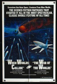 8m952 WHEN WORLDS COLLIDE/WAR OF THE WORLDS 1sh '77 cool sci-fi art of rocket in space by Berkey!